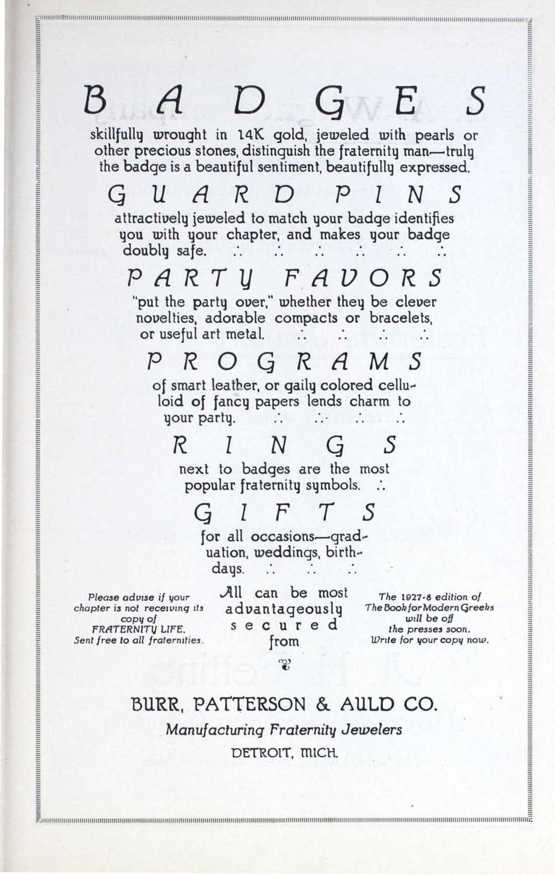Burr, Patterson & Auld Co. Advertisement, April 1929